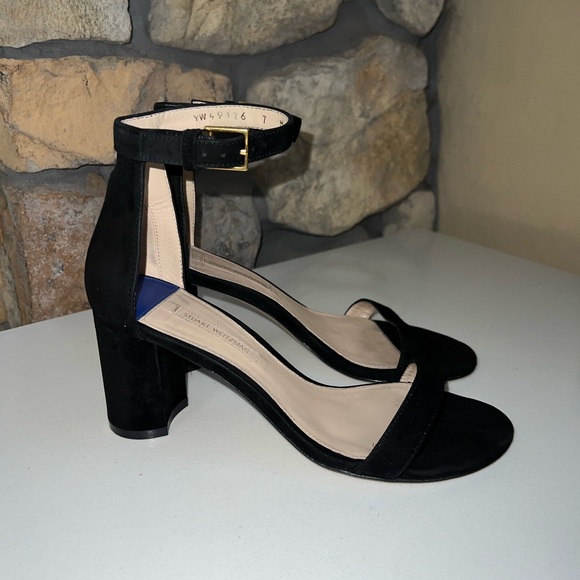 Stuart Weitzman 75 Less Nudist Black Suede Leather Heels Size 7 - Picture 1 of 12
